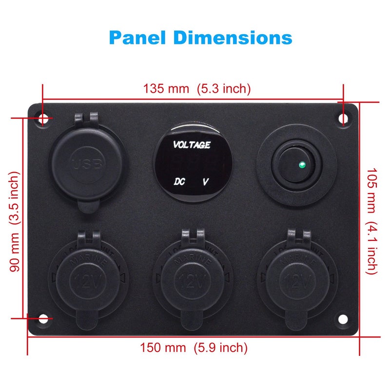 Cllena Dual USB Charger Socket 2.1A&2.1A + LED Voltmeter + 3 Socket Cigarette Lighter Adapter 12V Power Outlet + ON-Off Toggle Switch Multi-Functions Panel for Car Marine Boat Rv Camper Truck (Red) - Image 5